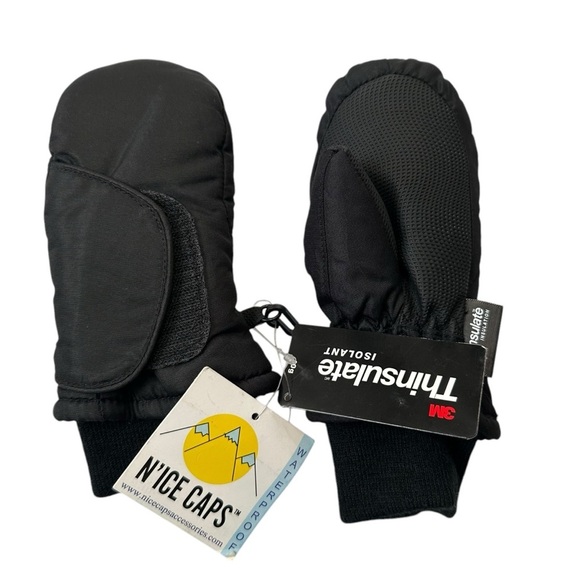 N'Ice Caps Boys Black Mittens with Thinsulate Insulation - Picture 2 of 2